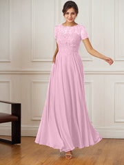 A-Line Boat-Neck Floor-Length Sequins Chiffon Mother of the Bride Dress