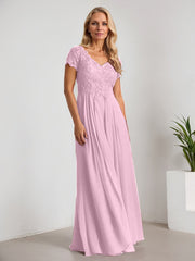 A-Line V-Neck Floor-Length Chiffon Mother of the Bride Dress