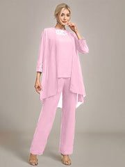 Navy Long Sleeves 3 Pieces Mother of the Bride Pant Suits