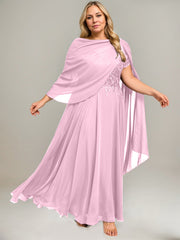 A-line V-Neck Illusion Ankle-Length Lace Chiffon Mother of the Bride Dress With Sequins
