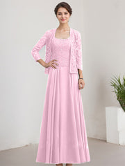 A-line Square Floor-Length Lace Chiffon Mother of the Bride Dress With Sequins