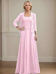 A-Line Square Neckline Chiffon Mother Of The Bride Dresses With Lace