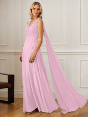 A-Line V-Neck Floor-Length Chiffon Mother of the Bride Dress