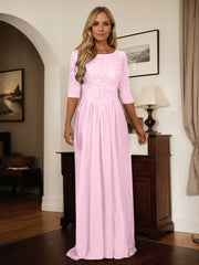 A-Line Scoop Floor-Length Chiffon Mother of the Bride Dress