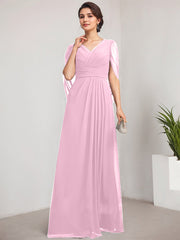 A-line V-Neck Floor-Length Chiffon Mother of the Bride Dress With Pleated
