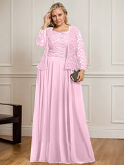 A-line Square Floor-Length Lace Chiffon Mother of the Bride Dress With Sequins
