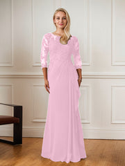 A-Line Floor-Length Scoop Chiffon Mother of Bride Dress
