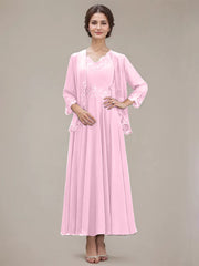 A-line V-Neck Ankle-Length Chiffon Mother of the Bride Dress With Sequins Appliques Lace Beading
