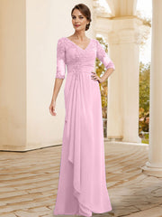 Sheath/Column V-Neck Chiffon Mother Of The Bride Dresses With Appliques Lace