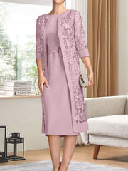 Sheath/Column Scoop Knee-Length Chiffon Mother of the Bride Dress With Pleated Sequins