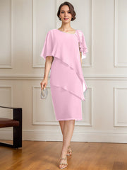 Sheath/Column Asymmetrical Knee-Length Chiffon Mother of the Bride Dress With Sequins Beading