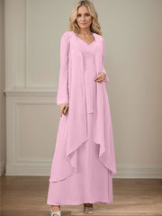 Elegant V-Neck Long Sleeves Floor-Length Mother Of The Bride Dresses WithWrap