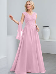 A-Line V-Neck Sleeveless Chiffon Mother Of The Bride Dresses With Lace