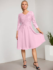 A-line V-Neck Knee-Length Lace Chiffon Mother of the Bride Dress With Sequins