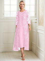 A-line Scoop Tea-Length Lace Chiffon Mother of the Bride Dress