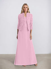 Sheath/Column Square Neck Floor-Length Chiffon Mother of the Bride Dress