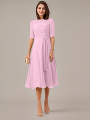 A-Line Boat-neck Pleated Chiffon Mother of the Bride Dress