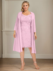 Sheath/Column V-Neck Knee-Length Lace Chiffon Mother of the Bride Dress