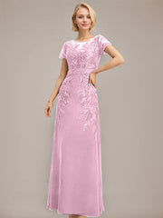 Sheath/Column Scoop Illusion Floor-Length Lace Chiffon Mother of the Bride Dress With Sequins