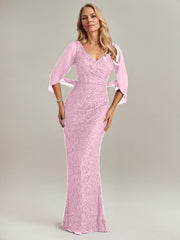 Mermaid V-Neck Floor-Length Chiffon Mother of the Bride Dress