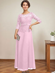 A-line Scoop Illusion Ankle-Length Chiffon Lace Mother of the Bride Dress With Rhinestone Beading