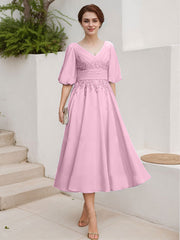 A-Line V-Neck 1/2 Sleeves Chiffon Mother Of The Bride Dresses With Lace