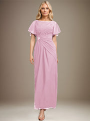 A-line Scoop Ankle-Length Chiffon Mother of the Bride Dress With Beading Pleated