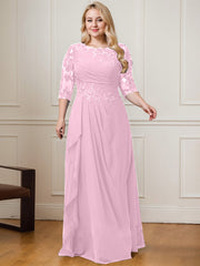A-line Scoop Floor-Length Lace Chiffon Mother of the Bride Dress With Cascading Ruffles Sequins
