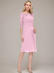 Sheath/Column Knee-Length Chiffon Mother of the Bride Dress With Jacket Appliqued Pleated