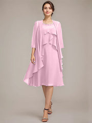 A-line Scoop Knee-Length Chiffon Mother of the Bride Dress With Beading