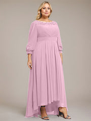 A-line Scoop Asymmetrical Chiffon Mother of the Bride Dress With Pleated Appliques Lace