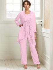 Elegant Appliques 3 Pieces Chiffon Mother of The Bride Jumpsuit with Wrap
