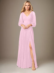 A-Line V-Neck Floor-Length Chiffon Mother of the Bride Dress
