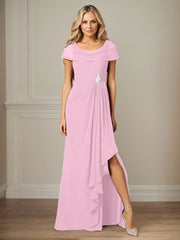 Dark Navy A-Line Side Slit Chiffon Dress Mother of the Bride Dress