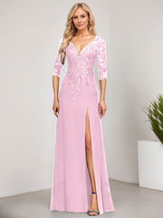 Sheath/Column V-Neck Floor-Length Lace Chiffon Mother of the Bride Dress With Sequins