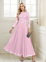 A-Line Scoop Neck Ankle-Length Chiffon Mother Of The Bride Dresses With Lace