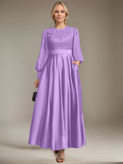 A-line Scoop Ankle-Length Lace Satin Chiffon Mother of the Bride Dress With Sequins
