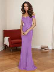 Off-The-Shoulder Elegant Elastic Satin Mother Of The Bride Dresses With Beaded Embroidery