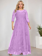 A-line Scoop Illusion Floor-Length Tulle Lace Mother of the Bride Dress With Sequins