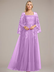 A-line Square Floor-Length Tulle Lace Sequin Mother of the Bride Dress
