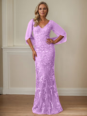 Sheath V-Neck Floor-Length Tulle Mother of the Bride Dress