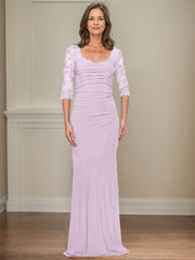 Sheath/Column Square Neckline 3/4 Sleeves Floor-Length Jersey Mother Of The Bride Dresses With Lace