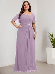 A-line Asymmetrical Floor-Length Chiffon Mother of the Bride Dress With Pleated Sequins Beading