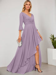 A-line V-Neck Floor-Length Chiffon Mother of the Bride Dress With Cascading Ruffles