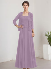 A-line Square Floor-Length Lace Chiffon Mother of the Bride Dress With Sequins