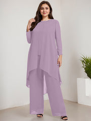 Separates Jumpsuit/Pantsuit Scoop Floor-Length Chiffon Mother of the Bride Dress With Beading Sequins