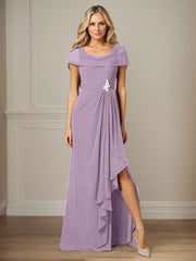 Dark Navy A-Line Side Slit Chiffon Dress Mother of the Bride Dress