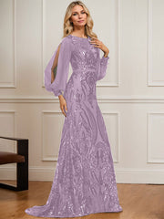 Trumpet/Mermaid Boat Neck Illusion Sweep Train Chiffon Sequin Evening Dress