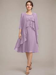 A-line Scoop Knee-Length Chiffon Mother of the Bride Dress With Beading
