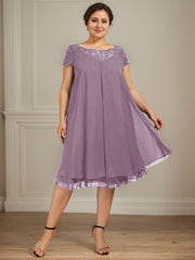 Empire Scoop Illusion Knee-Length Chiffon Lace Mother of the Bride Dress With Sequins Beading